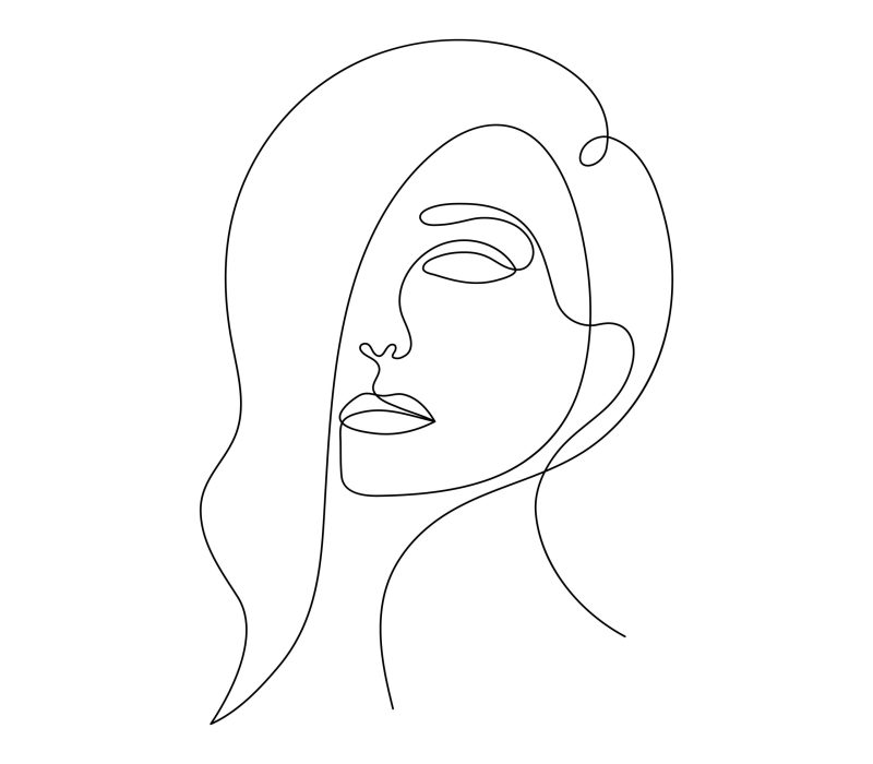 Single line hand drawn young woman portrait female beauty, minimalistic beautifull girl face. Dynamic continuous one line graphic vector design. Black and white illustration